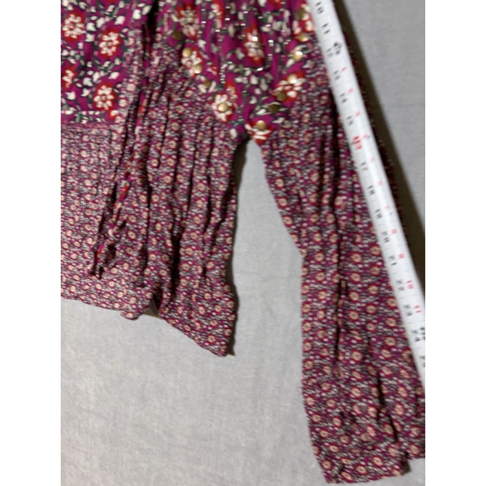 FREE PEOPLE Women Multicolor Long Flare Sleeve Boho Peasant Style Blouse Sz L - Picture 12 of 15